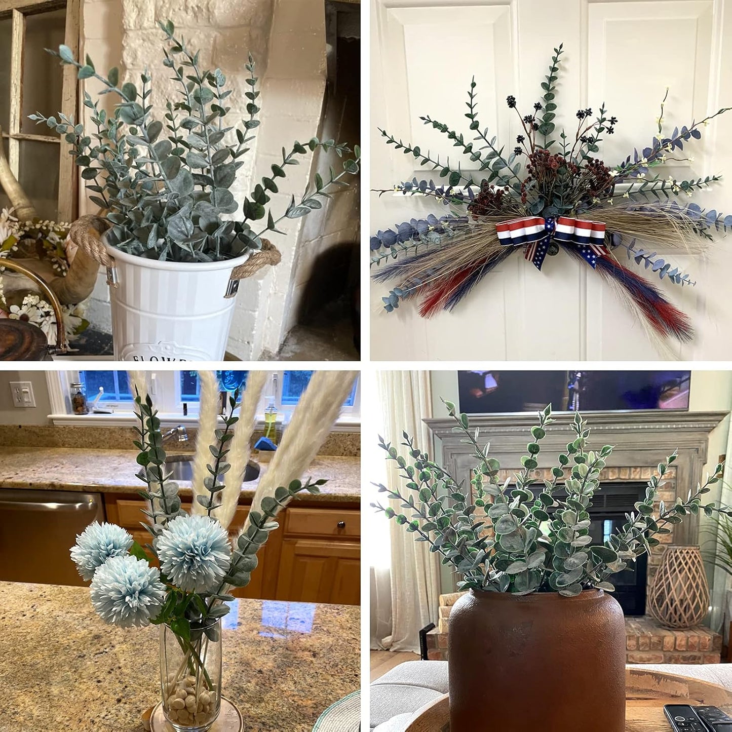 24pcs Eucalyptus Stems Artificial Eucalyptus Leaves Fake Greenery Branches Fake Flowers for Wedding Centerpiece Spring Easter Farmhouse Home Decoration - kuomie