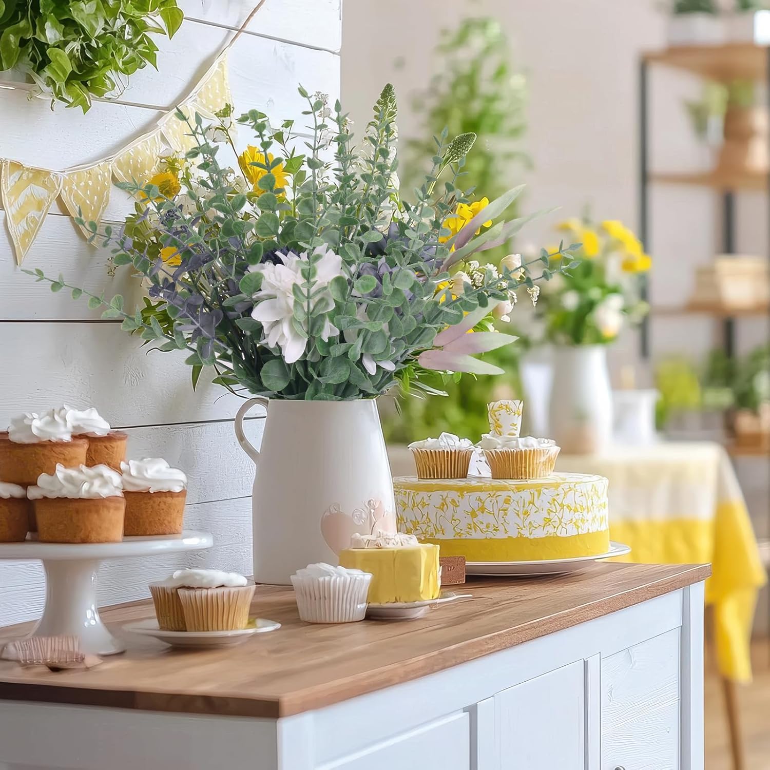 24pcs Eucalyptus Stems Artificial Eucalyptus Leaves Fake Greenery Branches Fake Flowers for Wedding Centerpiece Spring Easter Farmhouse Home Decoration - kuomie