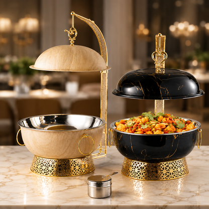 Luxury 8L Stainless Steel Chafing Dish with Hanging Lid for Hotel Buffet, Restaurant Catering & Wedding Banquets