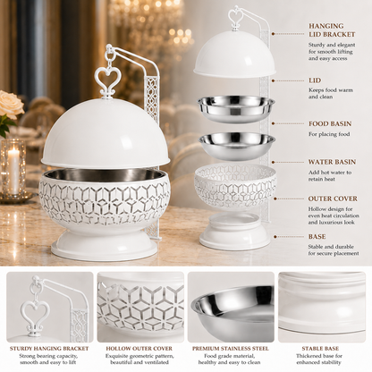 Luxury 8L Stainless Steel Chafing Dish with Hanging Lid for Hotel Buffet, Restaurant Catering & Wedding Banquets Perfect For Luxury Hotel Buffets Wedding Banquets