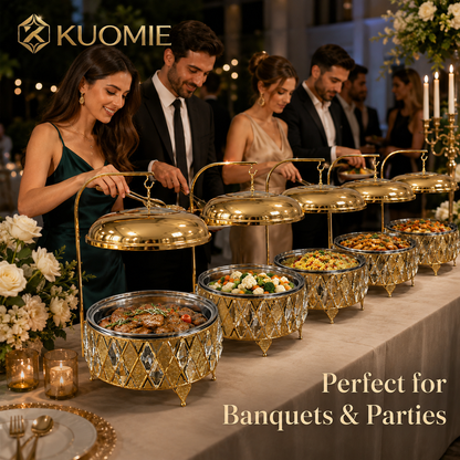 Luxury 8L Gold Buffet Food Warmer with Hanging Lid and Stainless Steel Bowl