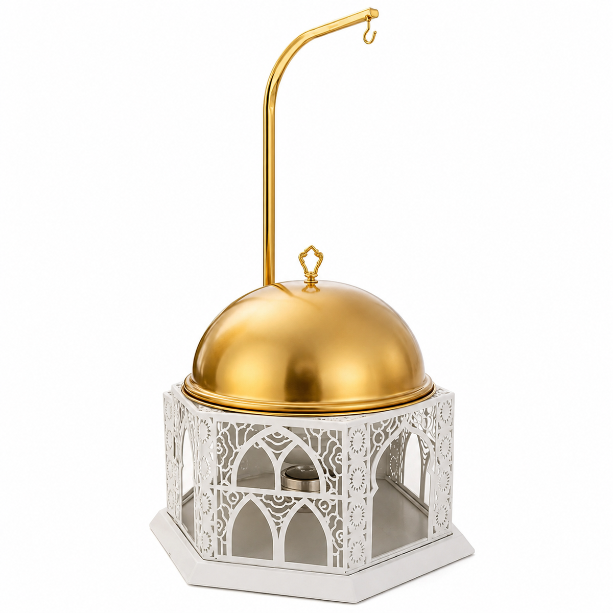 Luxury Gold Chafing Dish 8L Stainless Steel Food Warmer with Hanging Dome Lid for Buffet, Wedding, Catering and Party Events
