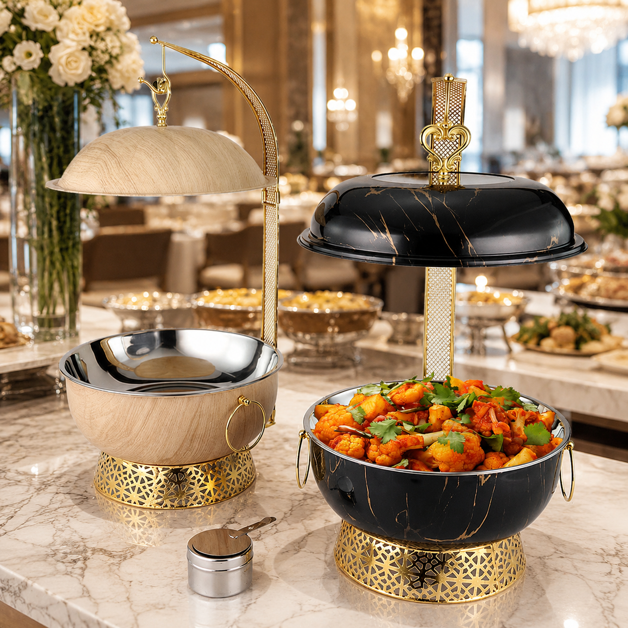 Luxury 8L Stainless Steel Chafing Dish with Hanging Lid for Hotel Buffet, Restaurant Catering & Wedding Banquets