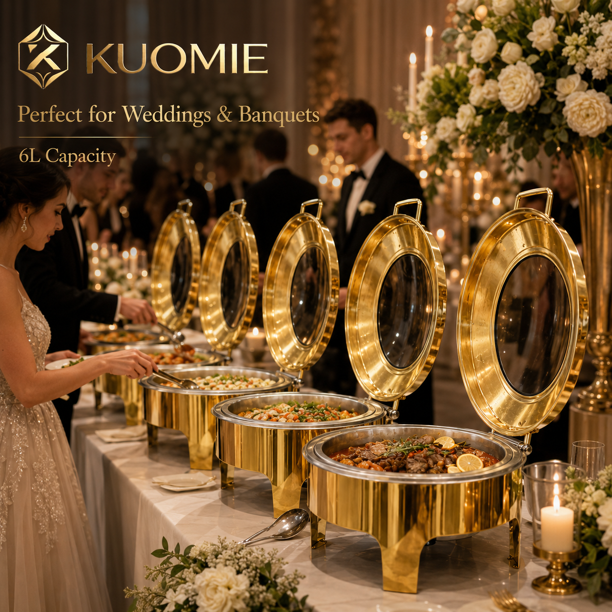 6L Round Chafing Dish with Glass Lid | KUOMIE