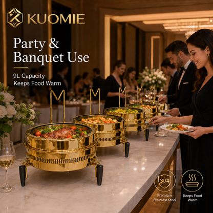 Luxury 9L Gold Chafing Dish for Wedding Catering, Hotel Buffet and Party Food Warming