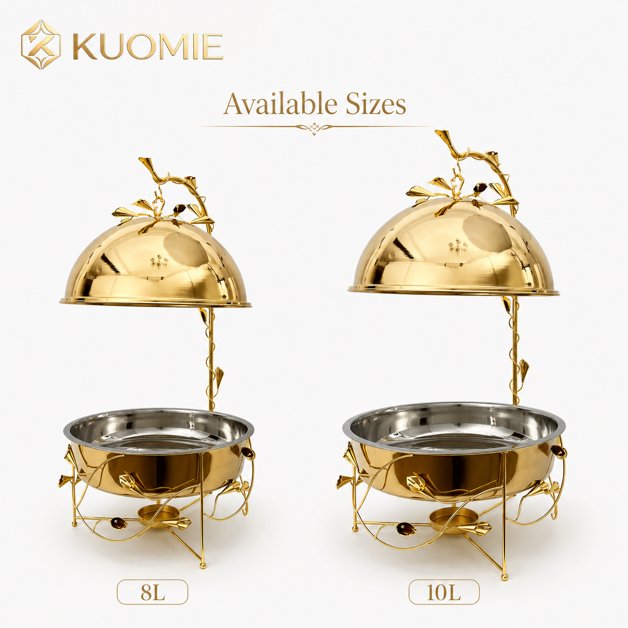 KUOMIE 8L/10L Gold Buffet Chafing Dish, Elegant Food Warmer for Weddings and Banquet Service