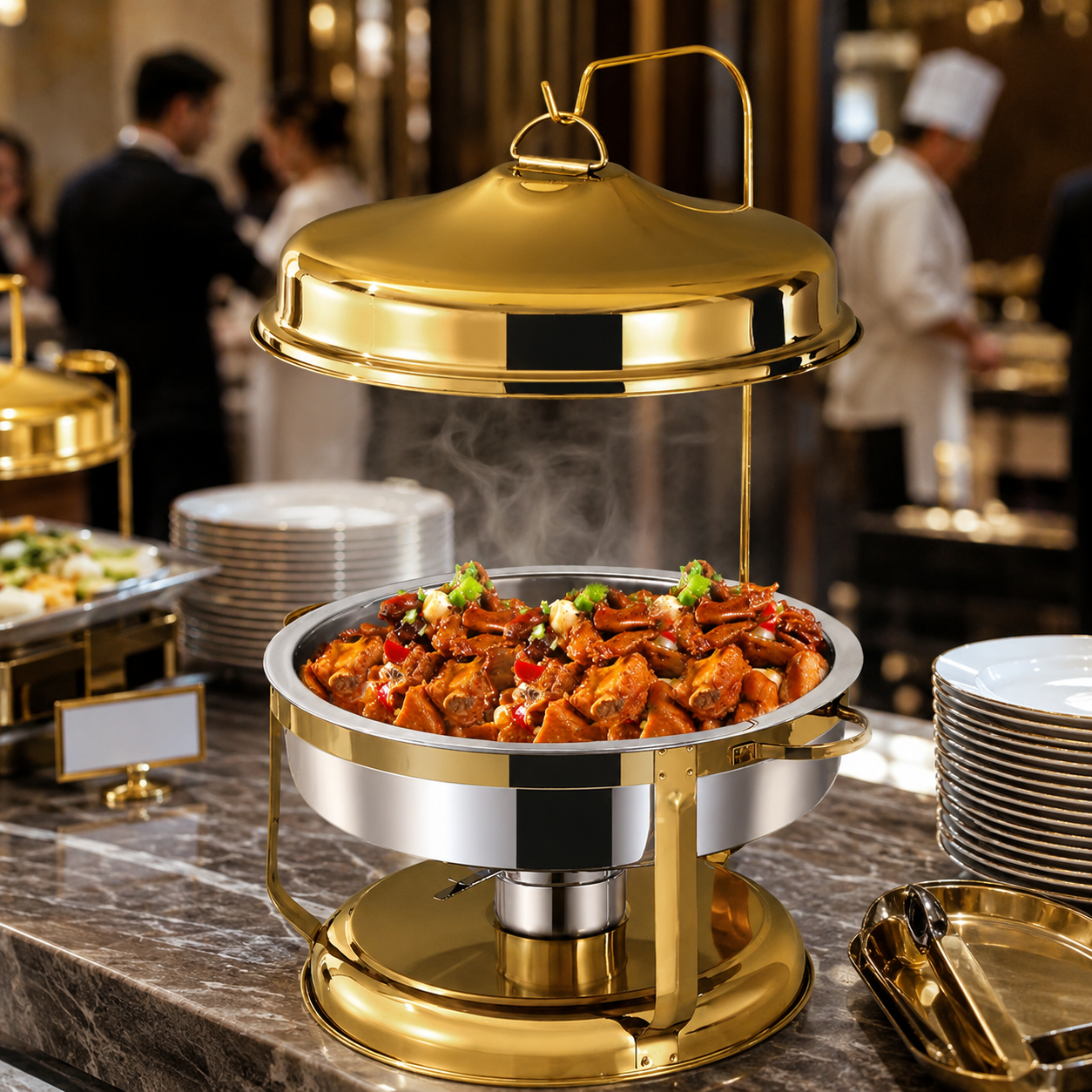 Luxury Gold Round Chafing Dish Buffet Food Warmer