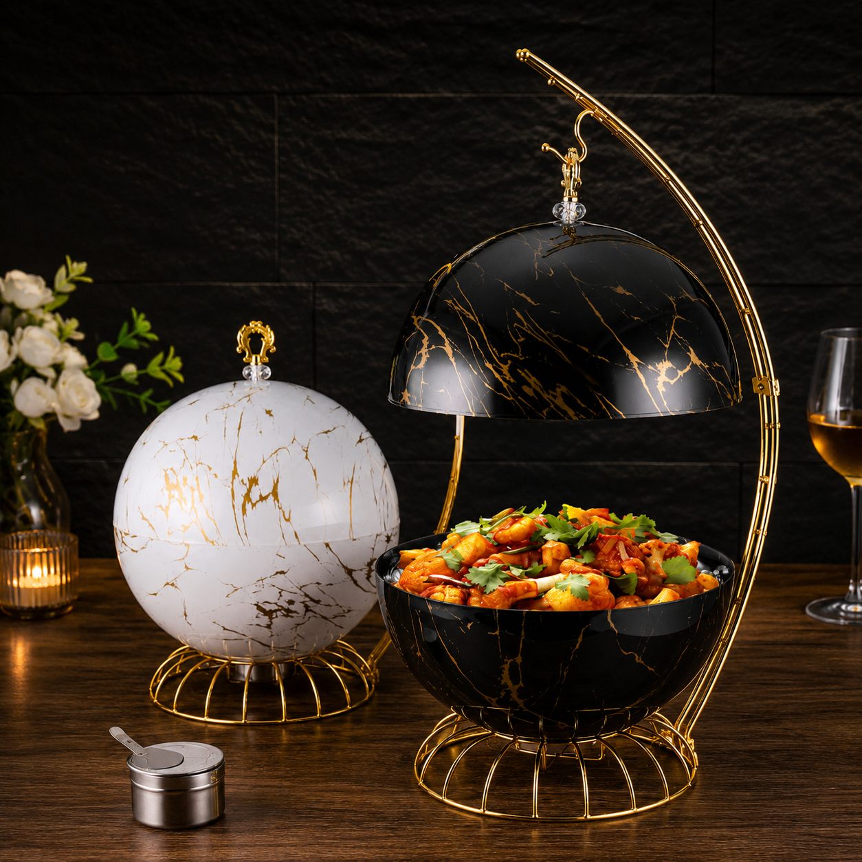 Luxury 8L Hanging Dome Chafing Dish Buffet Food Warmer for Hotel Buffet, Wedding Reception, Catering & Banquet Events