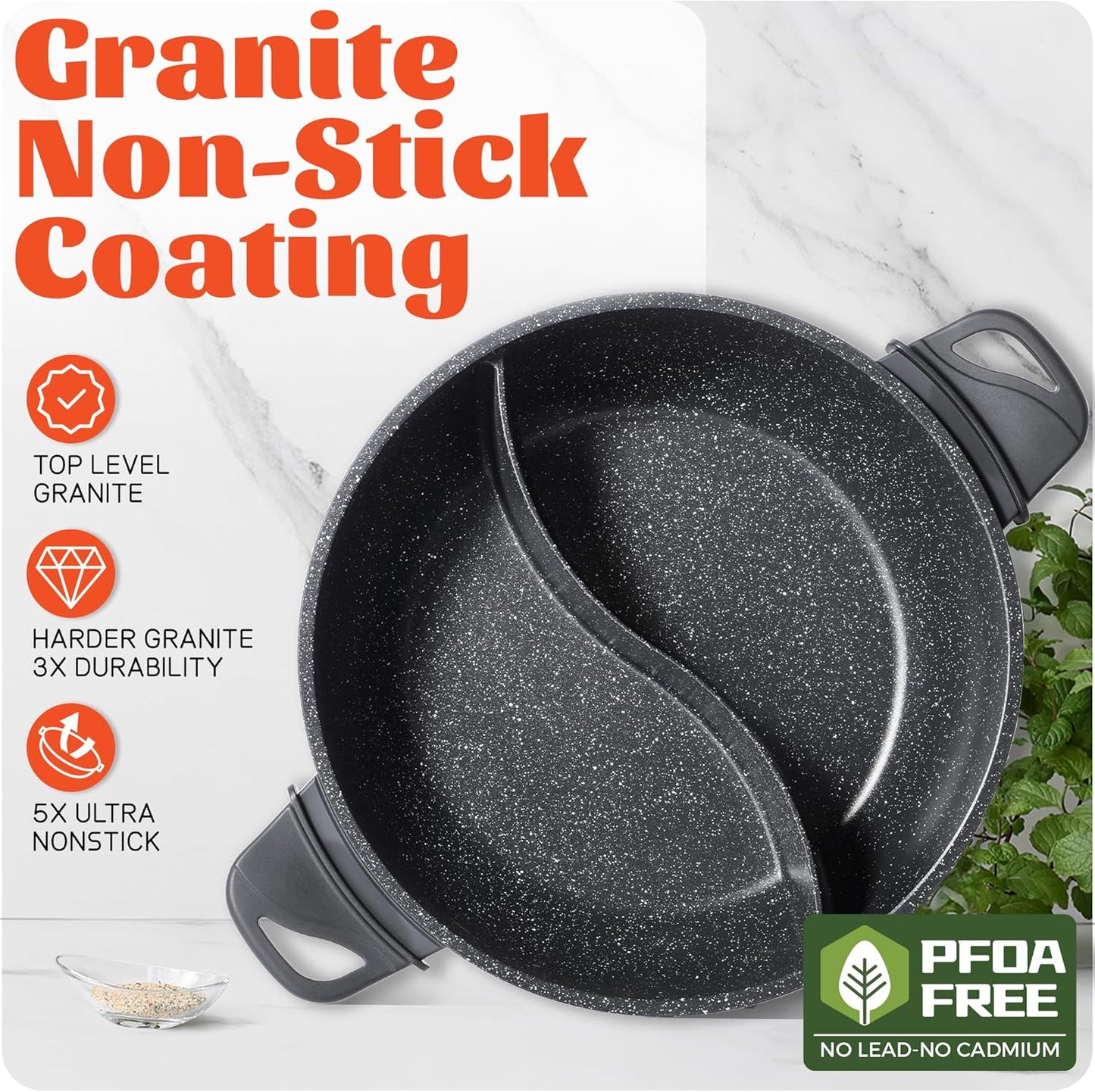 Electric Hot Pot with Divider | EvenHeat Cast Aluminum Non-Stick Pot for No-Spot Cooking | 1500W Fast Heating | Dual-Flavor Shabu Shabu Pot for Family Use | 1-Yr Warranty