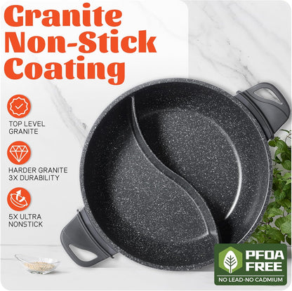 Electric Hot Pot with Divider | EvenHeat Cast Aluminum Non-Stick Pot for No-Spot Cooking | 1500W Fast Heating | Dual-Flavor Shabu Shabu Pot for Family Use | 1-Yr Warranty