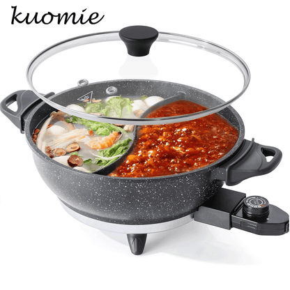 Electric Hot Pot with Divider | EvenHeat Cast Aluminum Non-Stick Pot for No-Spot Cooking | 1500W Fast Heating | Dual-Flavor Shabu Shabu Pot for Family Use | 1-Yr Warranty