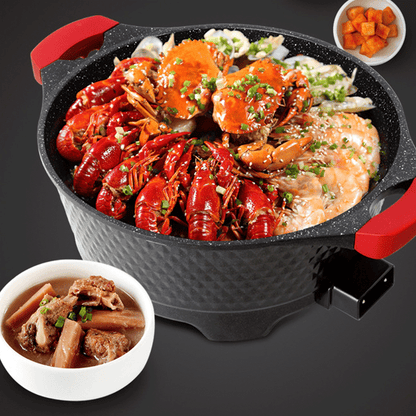 6L Electric Hot Pot - Shabu Shabu Pot,Maifan stone electric hot pot, barbecue and simmering all-in-one pot,1500W with 5-Temp Control, Non-Stick & BPA-Free, Perfect for Family Dinners & Parties