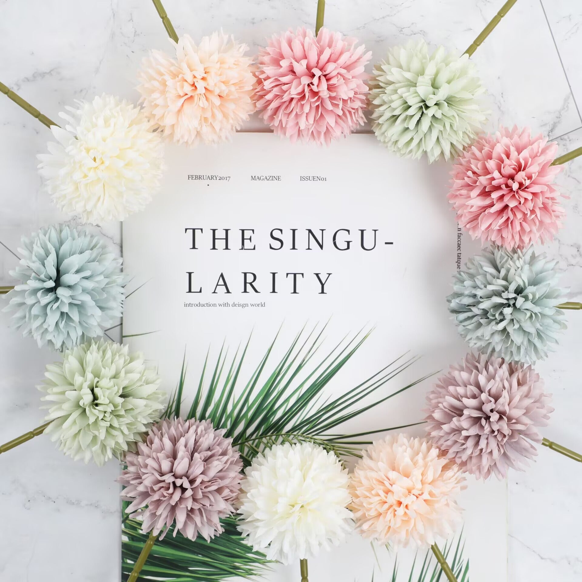 6/12pcs Artificial Chrysanthemum Ball Flowers Dandelion Hydrangea Arrangement Bouquet Present For Friends Bridal Wedding Bouquet Decor For Home Office Coffee House Party Wedding Decoration - kuomie