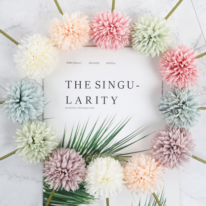 6/12pcs Artificial Chrysanthemum Ball Flowers Dandelion Hydrangea Arrangement Bouquet Present For Friends Bridal Wedding Bouquet Decor For Home Office Coffee House Party Wedding Decoration - kuomie