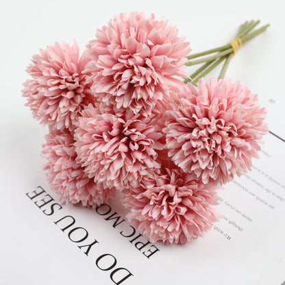 6/12pcs Artificial Chrysanthemum Ball Flowers Dandelion Hydrangea Arrangement Bouquet Present For Friends Bridal Wedding Bouquet Decor For Home Office Coffee House Party Wedding Decoration - kuomie