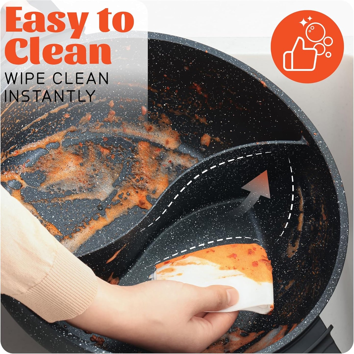 Electric Hot Pot with Divider | EvenHeat Cast Aluminum Non-Stick Pot for No-Spot Cooking | 1500W Fast Heating | Dual-Flavor Shabu Shabu Pot for Family Use | 1-Yr Warranty