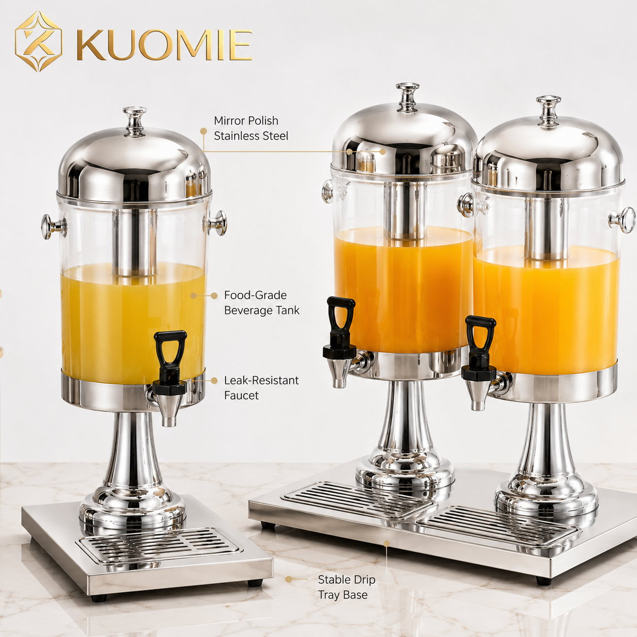 Luxury Stainless Steel Juice Dispenser for Buffet, Wedding Reception, Hotel Breakfast, and Event Beverage Service