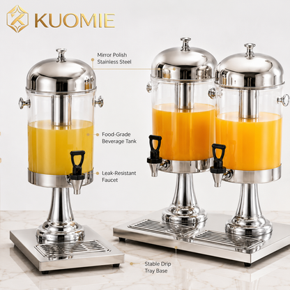 Luxury Stainless Steel Juice Dispenser for Buffet, Wedding Reception, Hotel Breakfast, and Event Beverage Service
