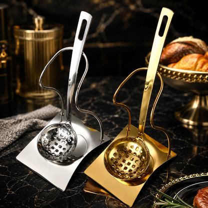 Luxury Stainless Steel Soup Ladle Set with Holder Stand – Gold & Silver Buffet Serving Ladles