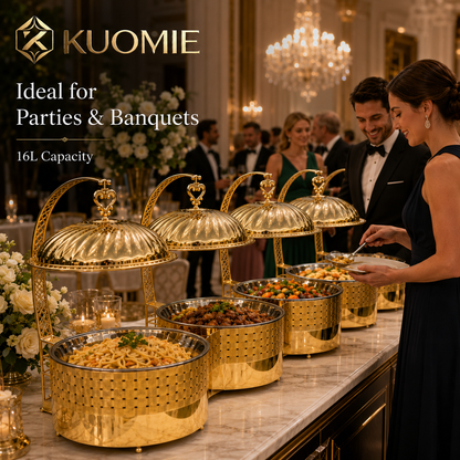 16L Dual-Pan Gold Chafing Dish with Suspended Dome Lids | KUOMIE