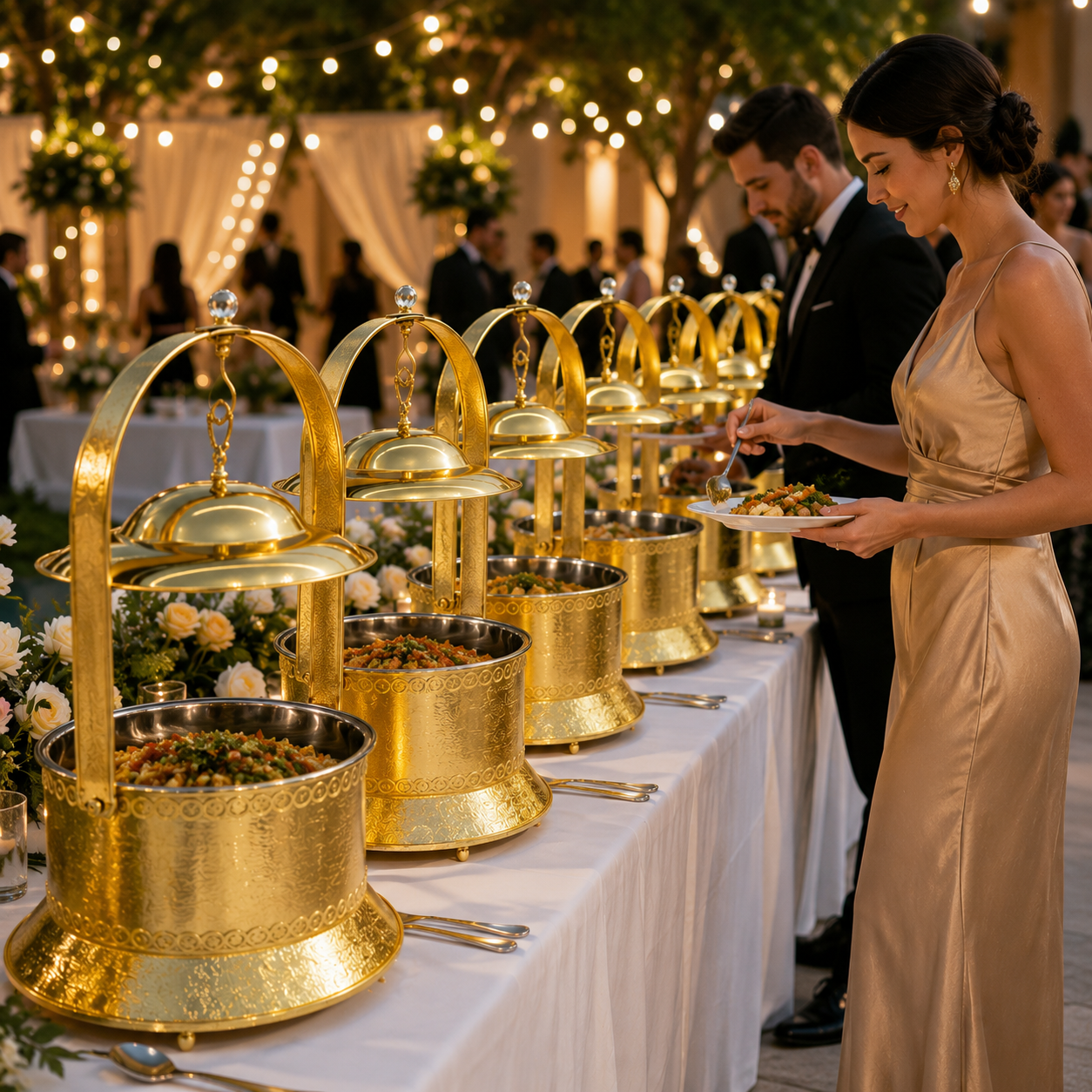 Luxury Wedding Chafing Dish with Crystal Accent, Heart-Shaped Handle and Gold Finish