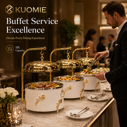 KUOMIE 10L Luxury Chafing Dish | Gold Buffet Food Warmer