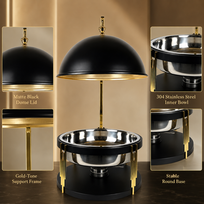 Luxury Black Gold Round Chafing Dish for Hotel Buffet, Wedding Catering & Banquet Events