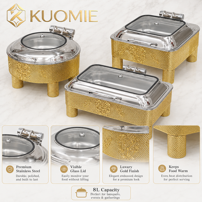 KUOMIE 6L -9L luxury-gold-chafing-dish-glass-lid-buffet-warmer