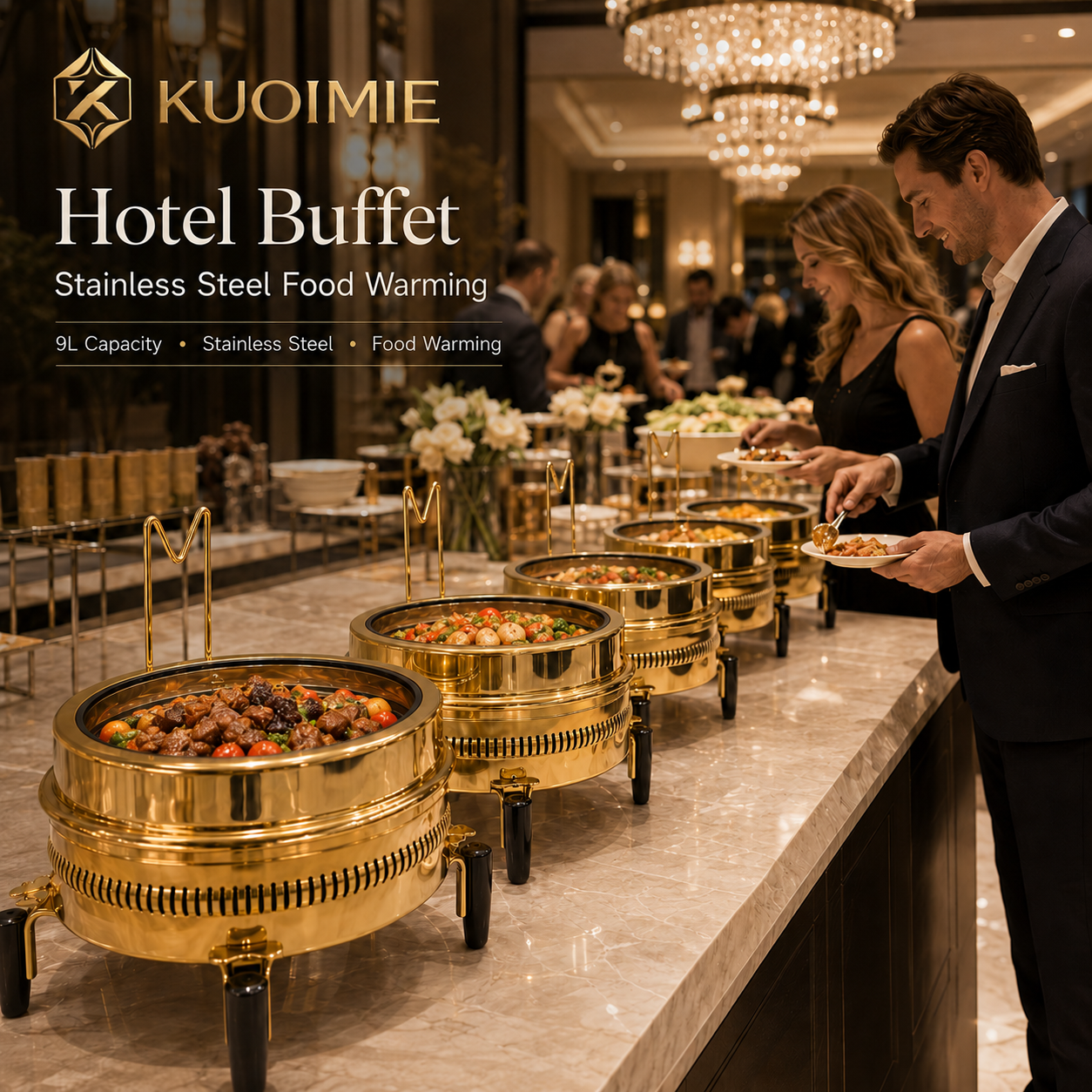 Luxury 9L Gold Chafing Dish for Wedding Catering, Hotel Buffet and Party Food Warming
