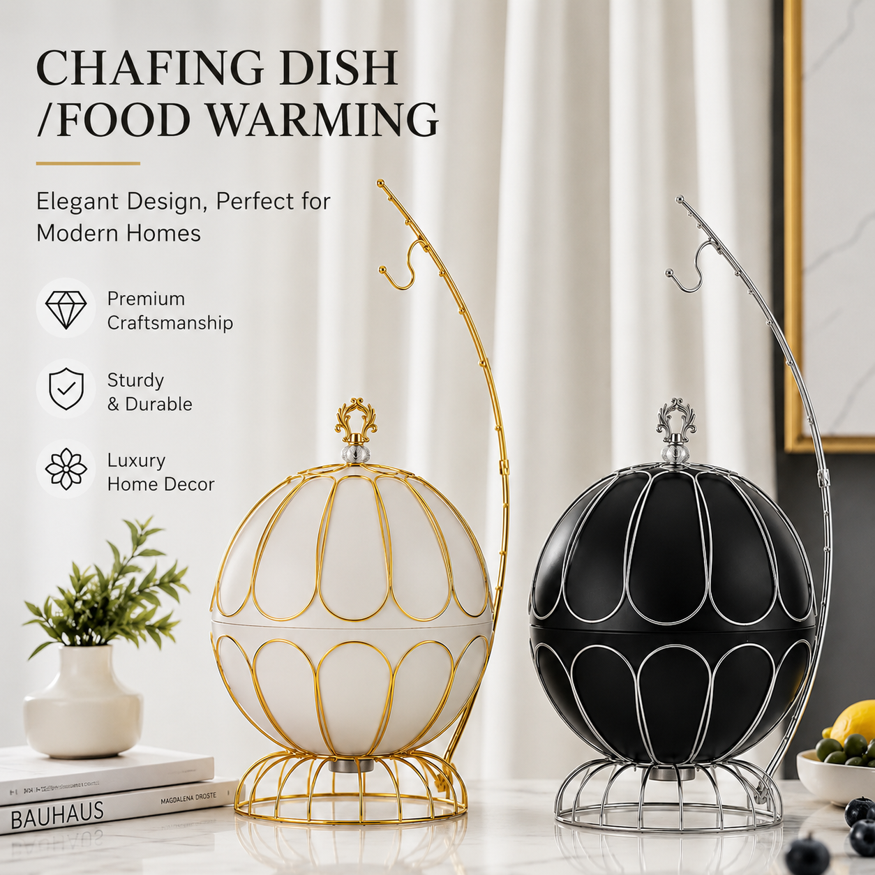 Luxury 8L Hanging Lid Chafing Dish – Premium Buffet Food Warmer for Hotels, Weddings & Catering Events