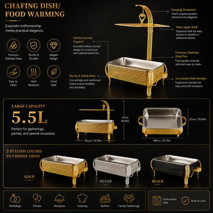 Luxury Wedding Chafing Dish Buffet Set with Decorative Hanging Shelf | Premium Catering Food Warmer