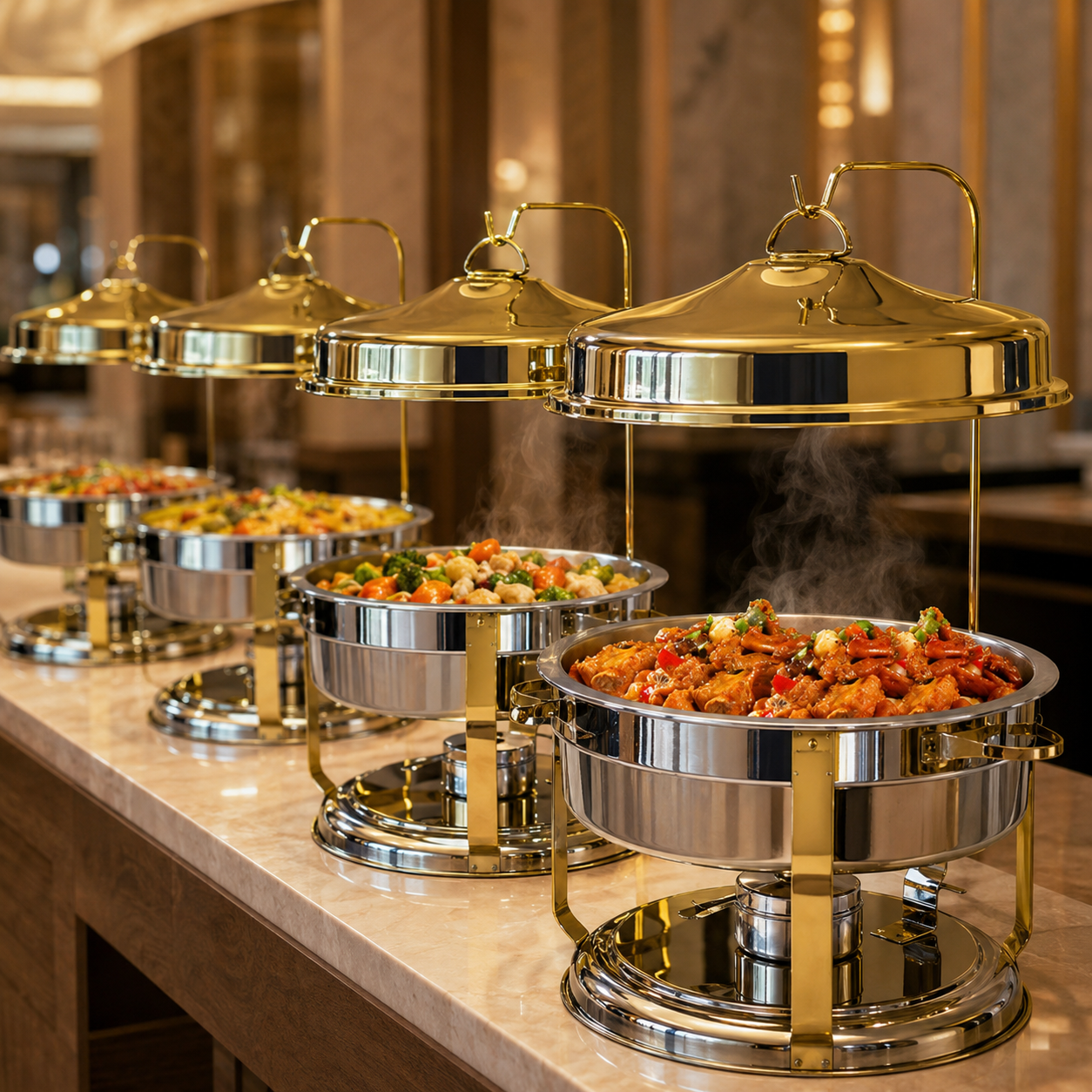 Luxury Gold Round Chafing Dish Buffet Food Warmer