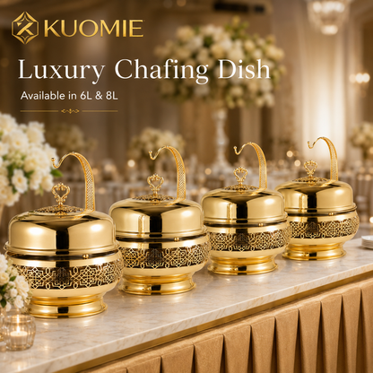 Luxury Gold Chafing Dish with Hanging Dome Lid and Stainless Steel Inner Bowl