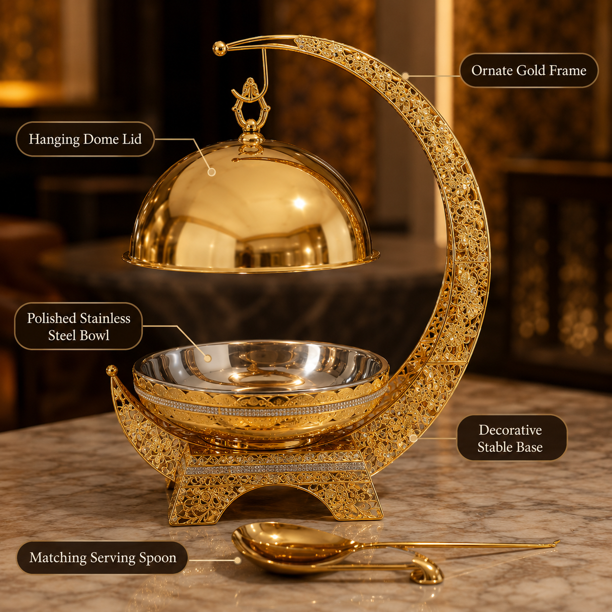 Luxury Gold Crescent Chafing Dish for Wedding Buffet & Hotel Catering