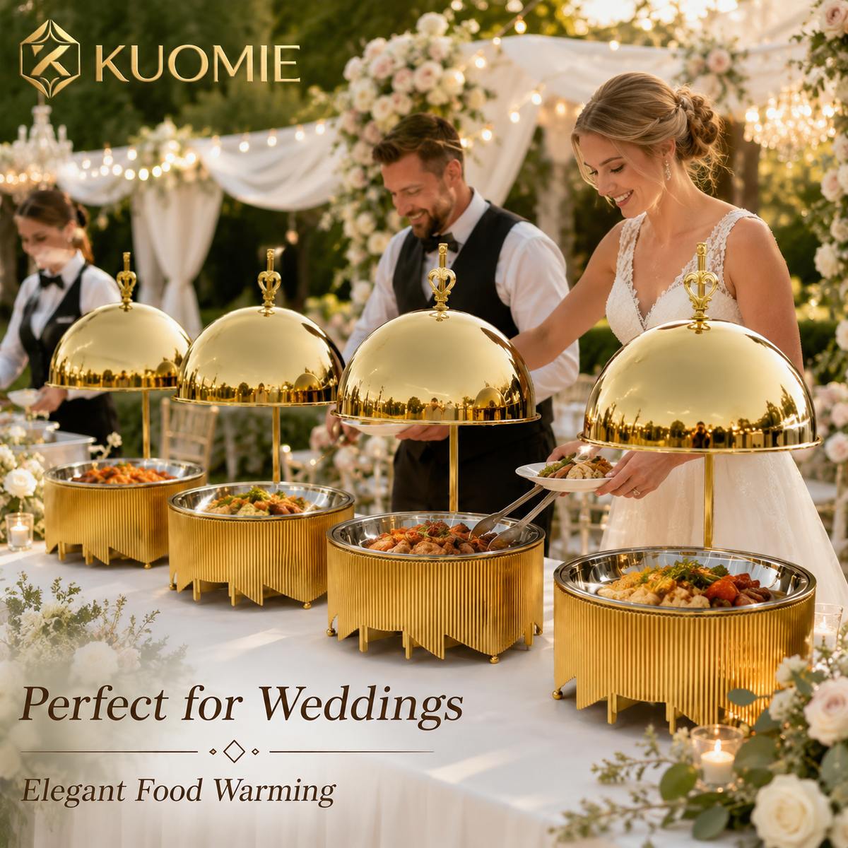 KUOMIE 8L Luxury Gold Chafing Dish for Buffet Food Warming and Elegant Catering
