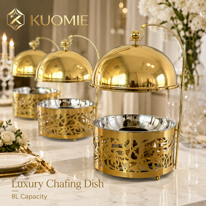 KUOMIE 8L Luxury Gold Chafing Dish for Wedding Catering and Hotel Buffets