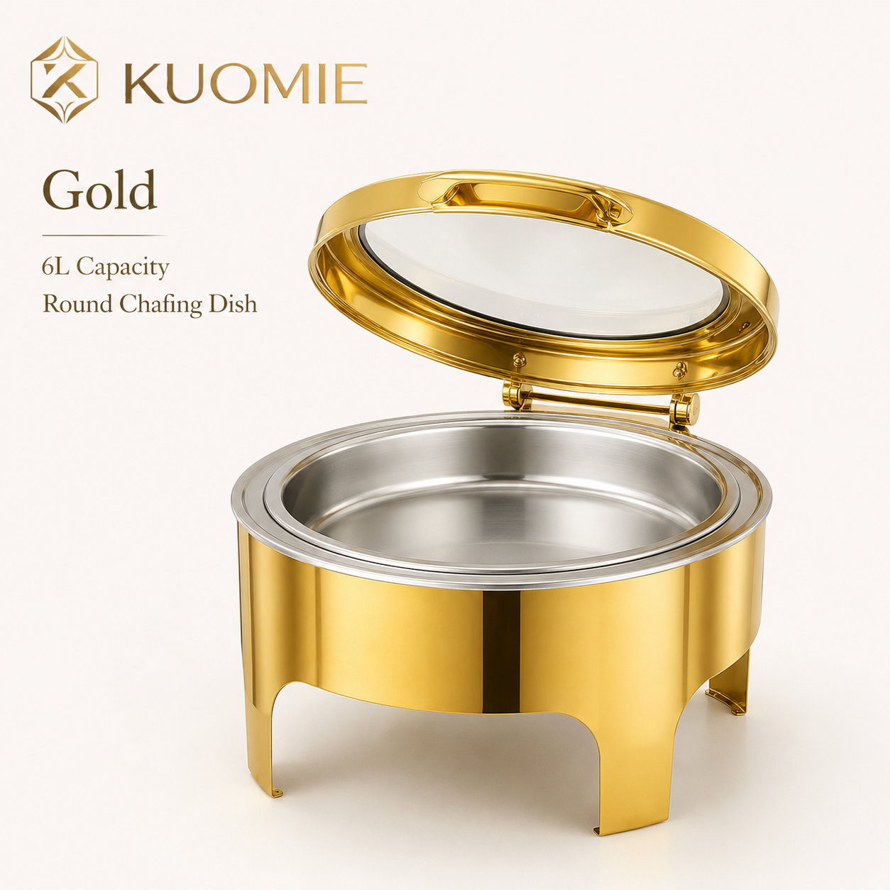 6L Round Chafing Dish with Glass Lid | KUOMIE