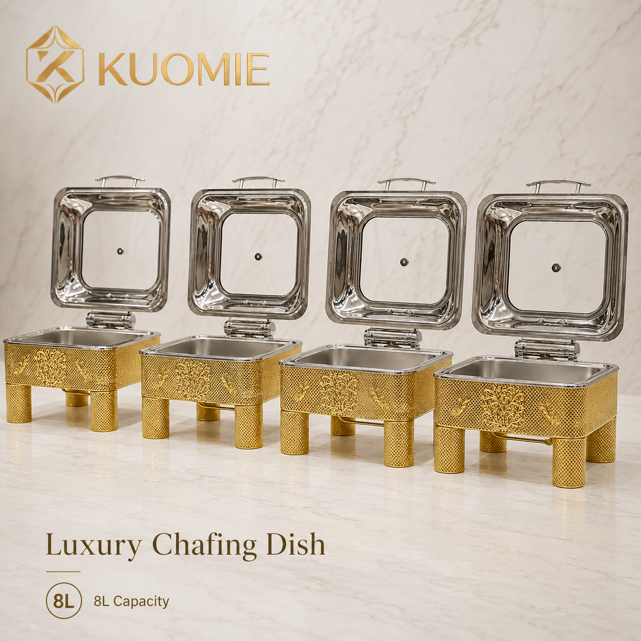 KUOMIE 6L -9L luxury-gold-chafing-dish-glass-lid-buffet-warmer