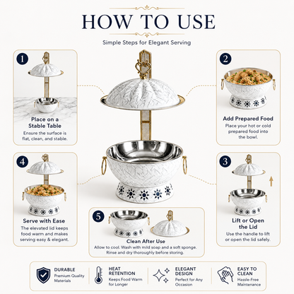 Luxury Marble Chafing Dish with Gold Accents for Weddings, Hotels & Banquets