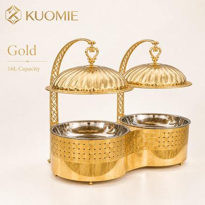 16L Dual-Pan Gold Chafing Dish with Suspended Dome Lids | KUOMIE