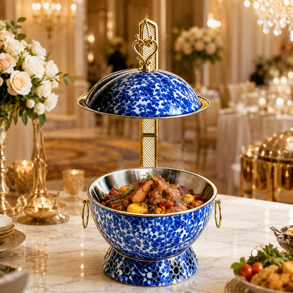 Luxury Marble Chafing Dish with Gold Accents for Weddings, Hotels & Banquets