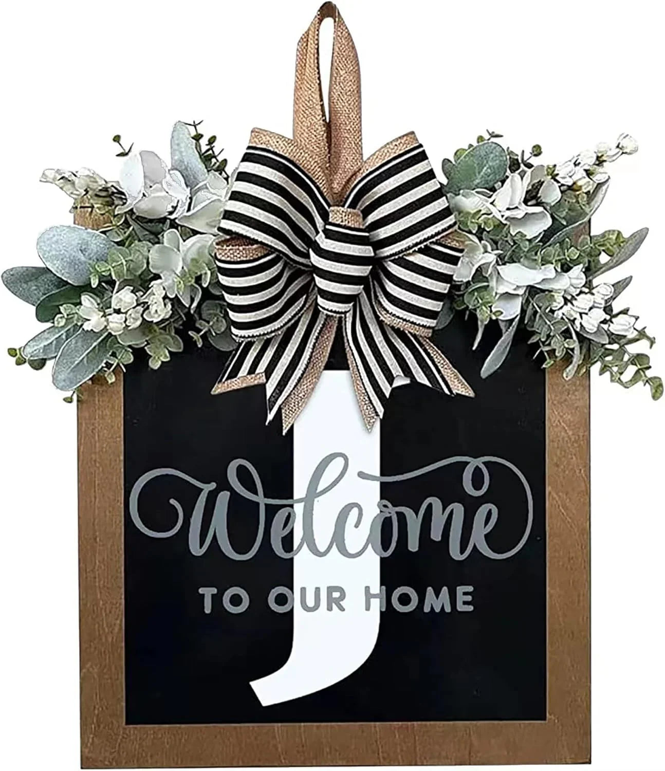 Last Name Year Round Front Door Wreath Front Porch Decoration 26 Letter Welcome Sign with Eucalyptus Garland and Bow Spring Wreaths for Front Door Outside Hanger Garland - kuomie