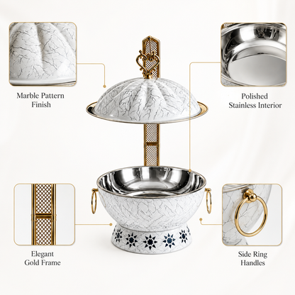 Luxury Marble Chafing Dish with Gold Accents for Weddings, Hotels & Banquets