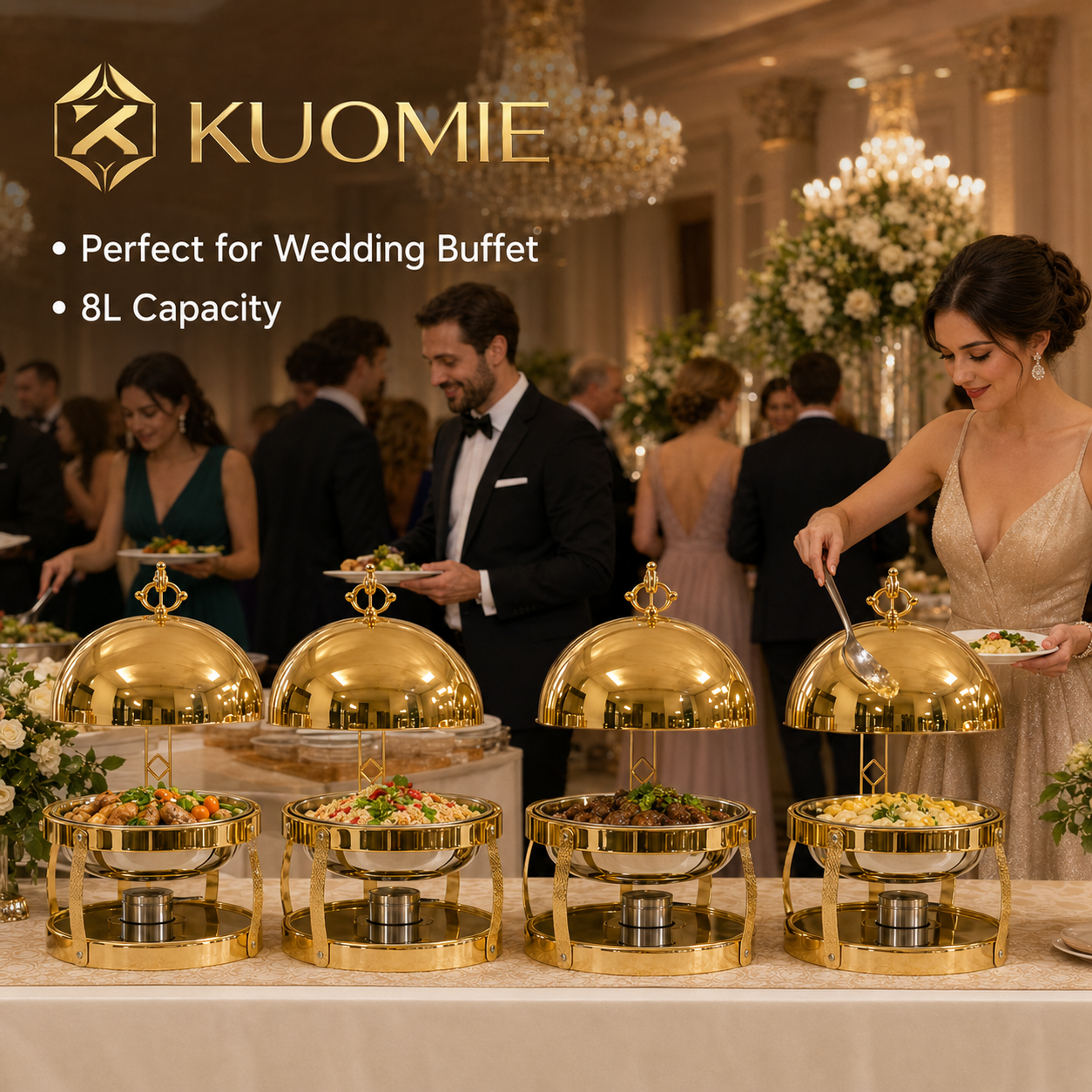 KUOMIE Chafing Dish | Luxury Buffet Food Warmer for Weddings & Catering