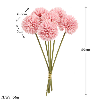 6/12pcs Artificial Chrysanthemum Ball Flowers Dandelion Hydrangea Arrangement Bouquet Present For Friends Bridal Wedding Bouquet Decor For Home Office Coffee House Party Wedding Decoration - kuomie