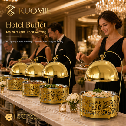 KUOMIE 8L Luxury Gold Chafing Dish for Wedding Catering and Hotel Buffets