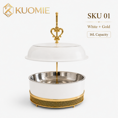 KUOMIE 16L Luxury White and Gold Chafing Dish for Buffet Food Warming and Elegant Catering