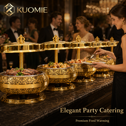 KUOMIE Luxury Gold 9L Chafing Dish for Premium Buffet Food Warming and Elegant Event Catering