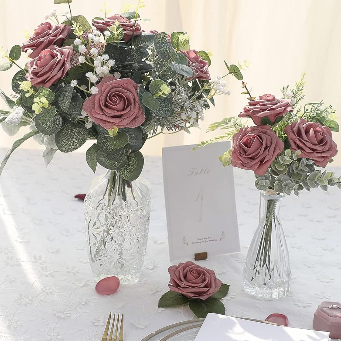 Artificial Flowers 25pcs Real Looking Ivory Foam Fake Roses with Stems for DIY Wedding Bouquets White Bridal Shower Centerpieces Arrangements Party Tables Decorations - kuomie