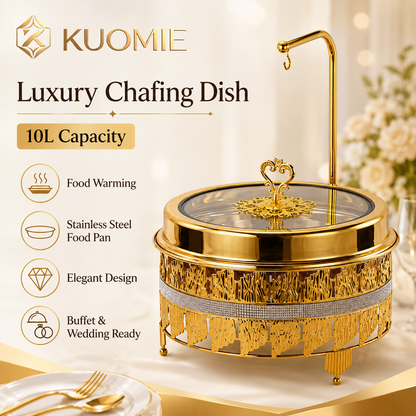 Luxury Gold Round Chafing Dish with Glass Lid